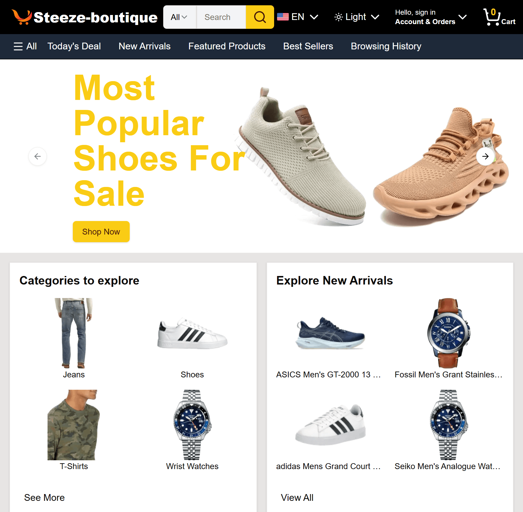 Steeze Boutique storefront homepage