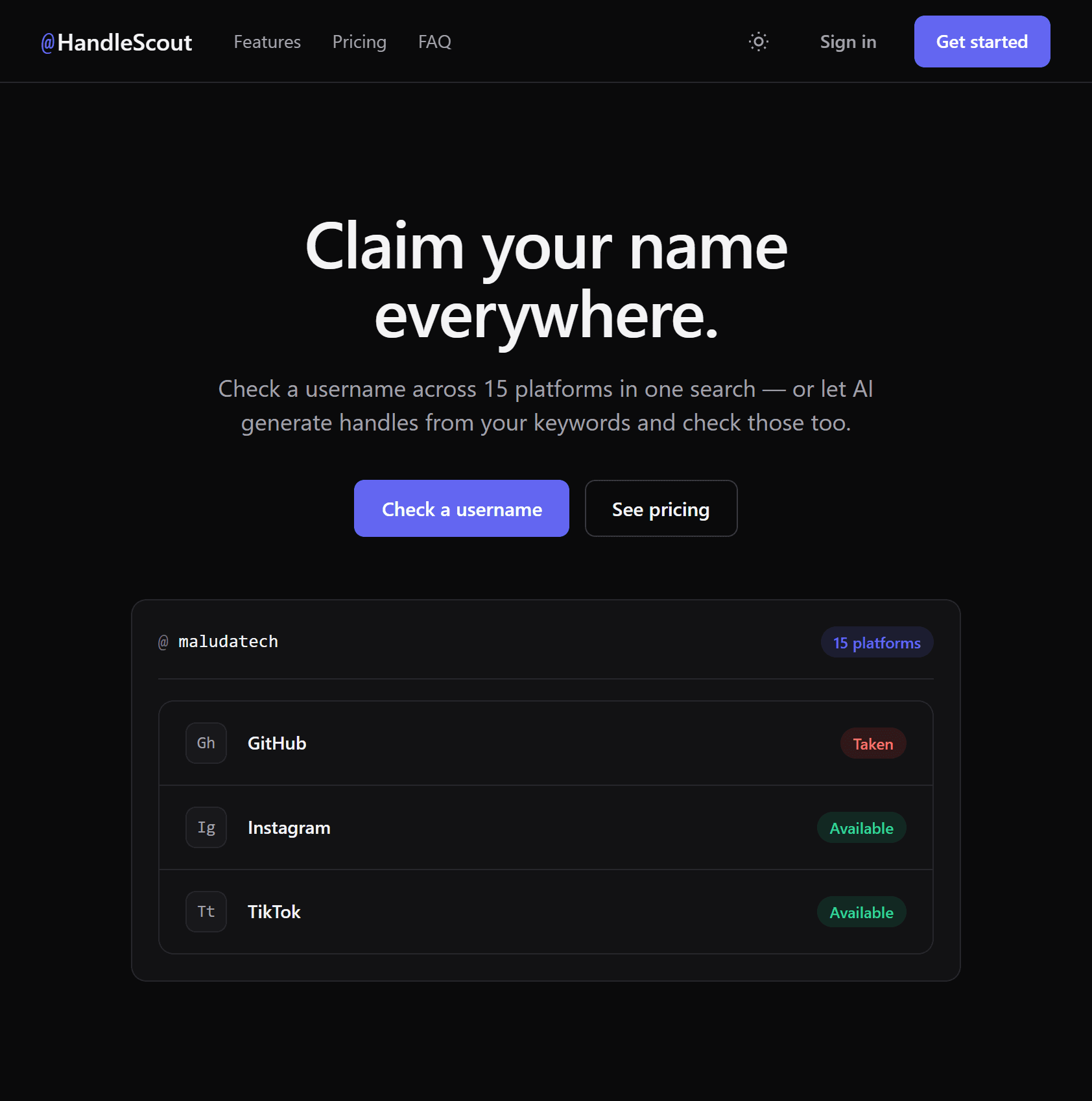 HandleScout username availability search results